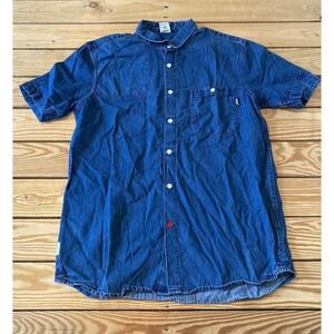 Addict Button Up Denim Shirt Size Medium Men’s Blue Short Sleeve